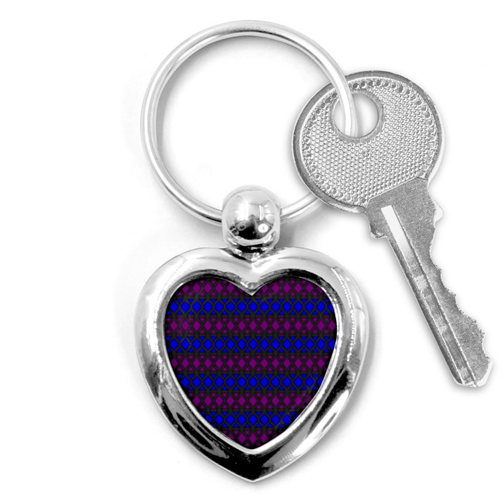 Diamond Alt Blue Purple Woven Fabric Key Chains (Heart) 