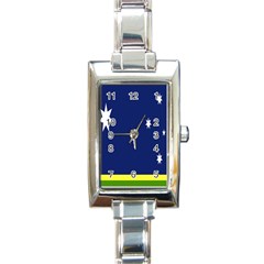 Flag Star Blue Green Yellow Rectangle Italian Charm Watch