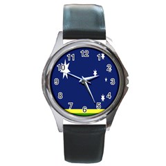 Flag Star Blue Green Yellow Round Metal Watch by Mariart