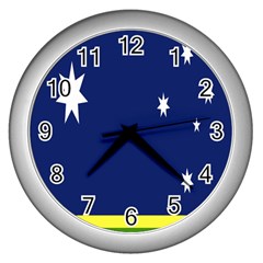 Flag Star Blue Green Yellow Wall Clocks (silver) 