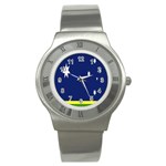 Flag Star Blue Green Yellow Stainless Steel Watch Front