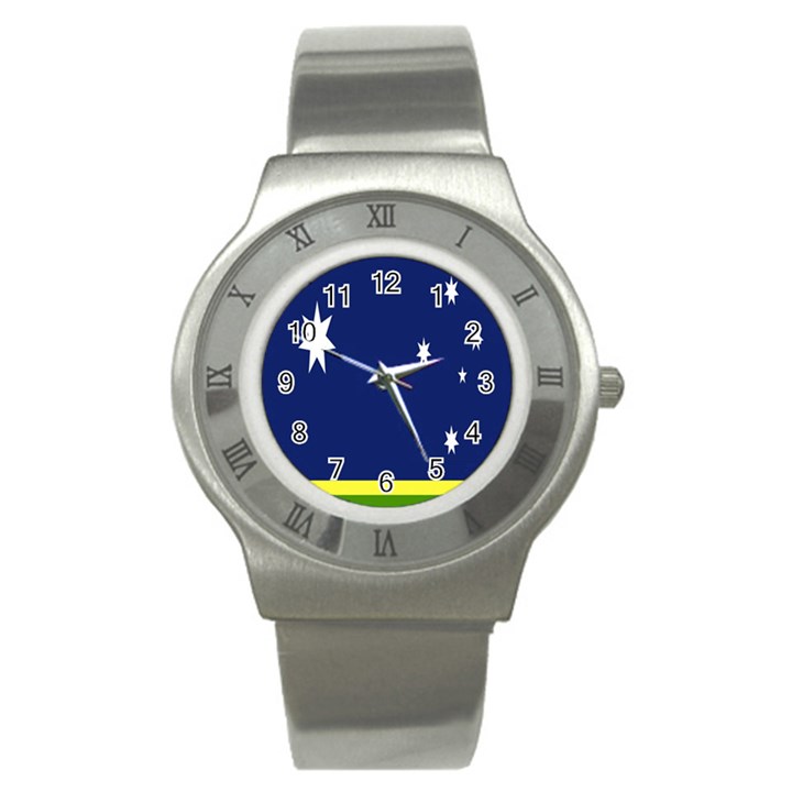 Flag Star Blue Green Yellow Stainless Steel Watch