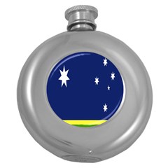 Flag Star Blue Green Yellow Round Hip Flask (5 Oz) by Mariart