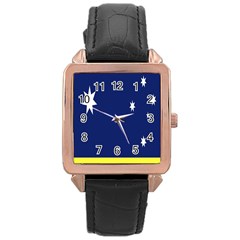 Flag Star Blue Green Yellow Rose Gold Leather Watch  by Mariart