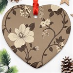 Floral Flower Rose Leaf Grey Ornament (Heart) Front