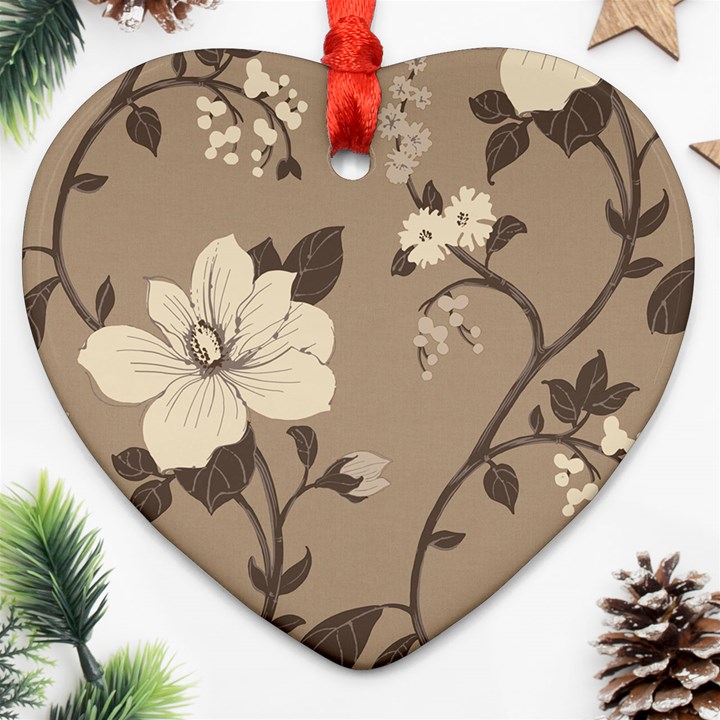 Floral Flower Rose Leaf Grey Ornament (Heart)