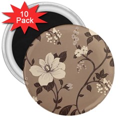 Floral Flower Rose Leaf Grey 3  Magnets (10 Pack) 