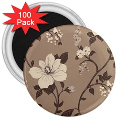 Floral Flower Rose Leaf Grey 3  Magnets (100 Pack) by Mariart