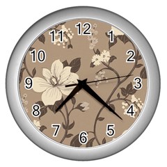 Floral Flower Rose Leaf Grey Wall Clocks (silver)  by Mariart