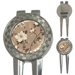 Floral Flower Rose Leaf Grey 3-in-1 Golf Divots by Mariart