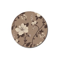 Floral Flower Rose Leaf Grey Rubber Coaster (round) 