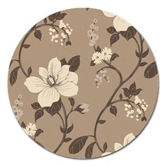 Floral Flower Rose Leaf Grey Magnet 5  (round) by Mariart