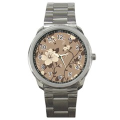 Floral Flower Rose Leaf Grey Sport Metal Watch by Mariart