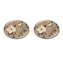 Floral Flower Rose Leaf Grey Cufflinks (oval) by Mariart