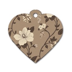 Floral Flower Rose Leaf Grey Dog Tag Heart (one Side) by Mariart