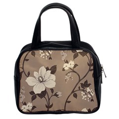 Floral Flower Rose Leaf Grey Classic Handbags (2 Sides) by Mariart