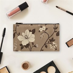 Floral Flower Rose Leaf Grey Cosmetic Bag (small)  by Mariart