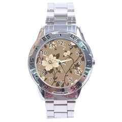 Floral Flower Rose Leaf Grey Stainless Steel Analogue Watch by Mariart