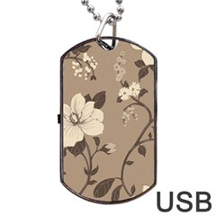 Floral Flower Rose Leaf Grey Dog Tag Usb Flash (two Sides) by Mariart