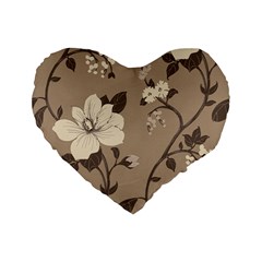 Floral Flower Rose Leaf Grey Standard 16  Premium Flano Heart Shape Cushions by Mariart