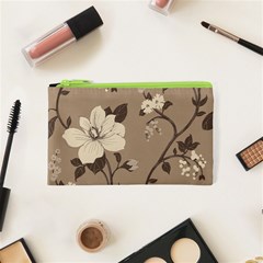 Floral Flower Rose Leaf Grey Cosmetic Bag (xs) by Mariart