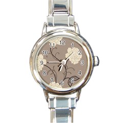 Flower Floral Black Grey Rose Round Italian Charm Watch