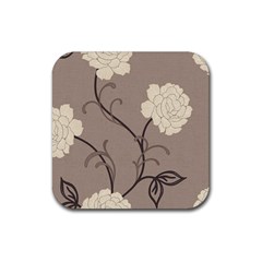 Flower Floral Black Grey Rose Rubber Coaster (square) 