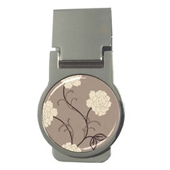 Flower Floral Black Grey Rose Money Clips (round)  by Mariart