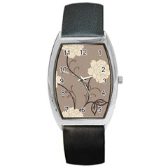 Flower Floral Black Grey Rose Barrel Style Metal Watch by Mariart