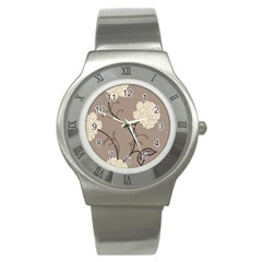 Flower Floral Black Grey Rose Stainless Steel Watch