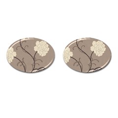 Flower Floral Black Grey Rose Cufflinks (Oval)