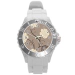 Flower Floral Black Grey Rose Round Plastic Sport Watch (L) Front