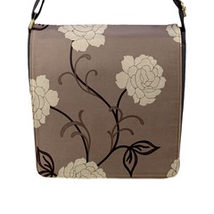 Flower Floral Black Grey Rose Flap Messenger Bag (l)  by Mariart