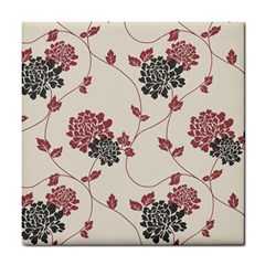 Flower Floral Black Pink Tile Coasters by Mariart