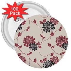 Flower Floral Black Pink 3  Buttons (100 Pack) 