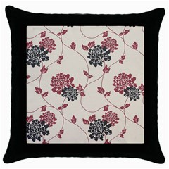 Flower Floral Black Pink Throw Pillow Case (black) by Mariart