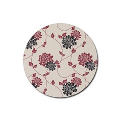 Flower Floral Black Pink Rubber Round Coaster (4 Pack)  by Mariart