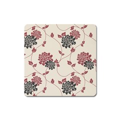 Flower Floral Black Pink Square Magnet by Mariart