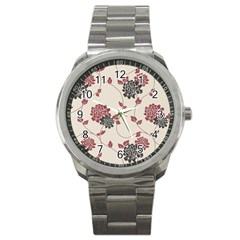 Flower Floral Black Pink Sport Metal Watch by Mariart