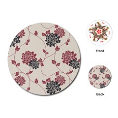 Flower Floral Black Pink Playing Cards (round)  by Mariart