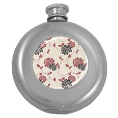 Flower Floral Black Pink Round Hip Flask (5 Oz) by Mariart