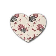 Flower Floral Black Pink Rubber Coaster (heart)  by Mariart