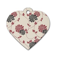 Flower Floral Black Pink Dog Tag Heart (two Sides) by Mariart