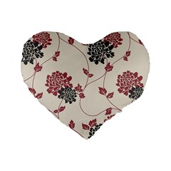 Flower Floral Black Pink Standard 16  Premium Heart Shape Cushions by Mariart