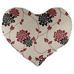 Flower Floral Black Pink Large 19  Premium Flano Heart Shape Cushions Front