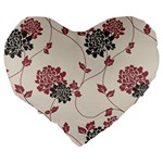 Flower Floral Black Pink Large 19  Premium Flano Heart Shape Cushions Back