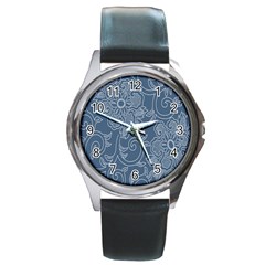 Flower Floral Blue Rose Star Round Metal Watch by Mariart