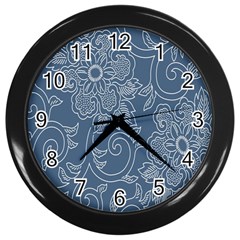 Flower Floral Blue Rose Star Wall Clocks (black) by Mariart