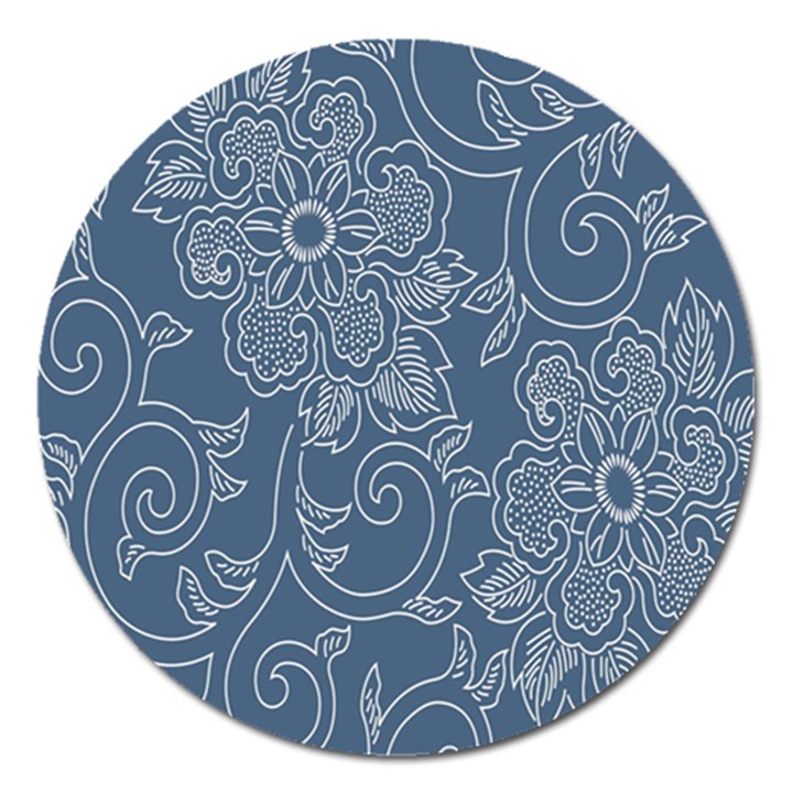 Flower Floral Blue Rose Star Magnet 5  (Round)