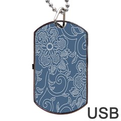 Flower Floral Blue Rose Star Dog Tag Usb Flash (two Sides) by Mariart